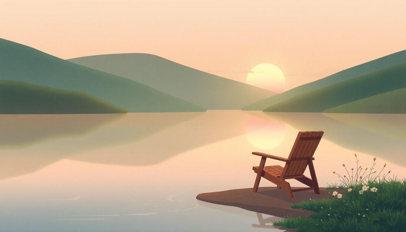 Tranquil lakeside scene promoting relaxation and serenity.