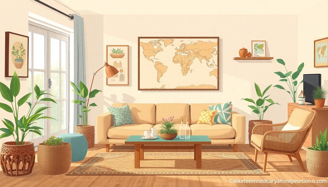 Cozy living room blending vintage and eco-friendly decor.