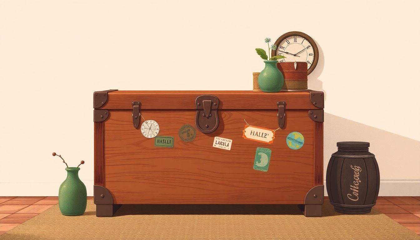 Repurposed vintage trunk as a coffee table.
