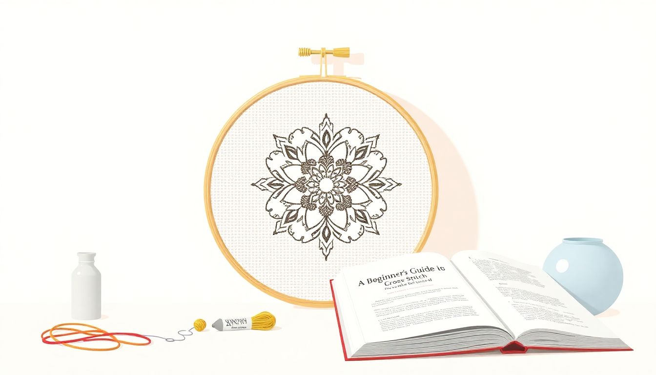 Serene workspace with intricate cross-stitching tools.