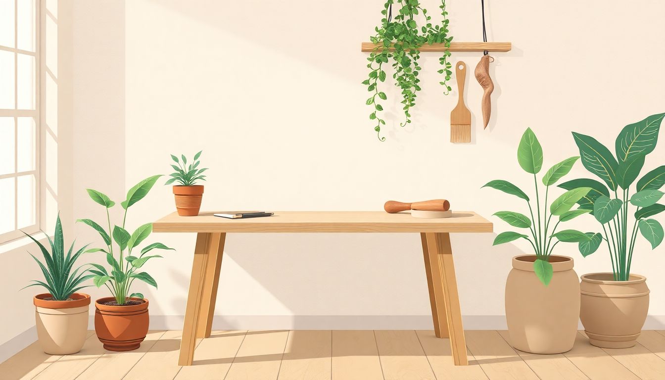 Cozy DIY workspace promoting sustainable creativity.