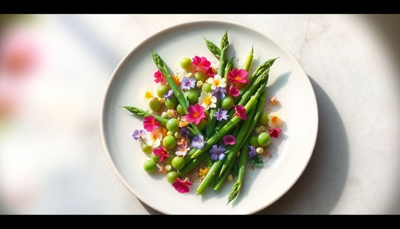 Elegant dish with vibrant spring ingredients.