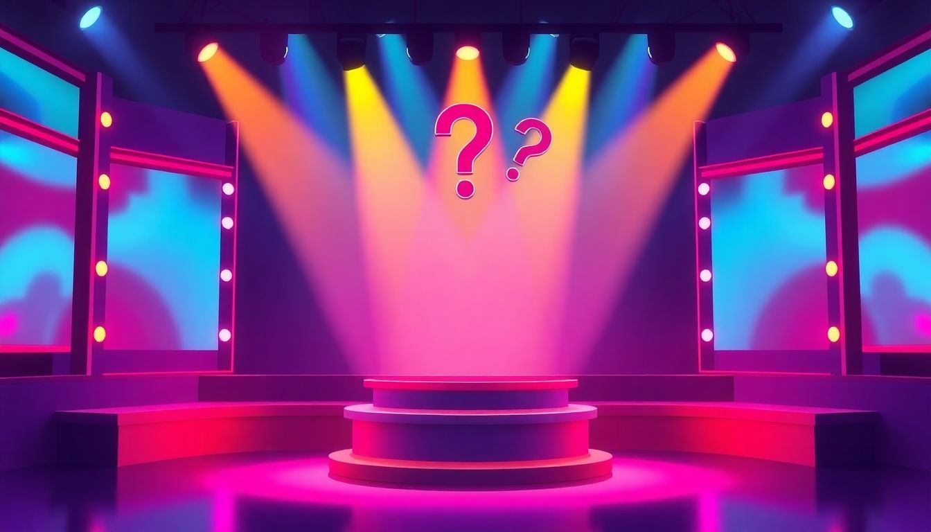 Minimalist game show stage with vibrant colors.