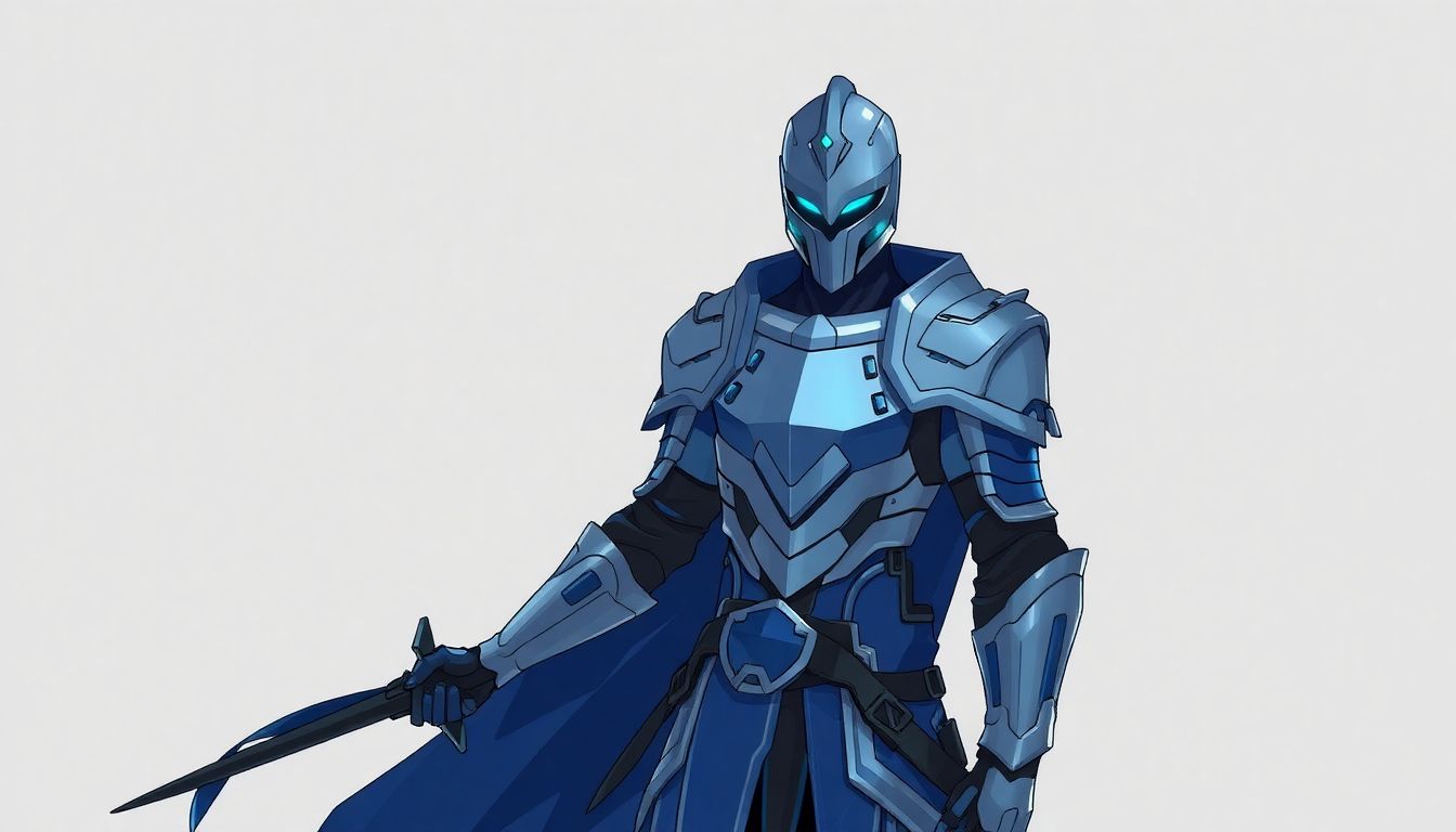 Fantasy knight meets futuristic soldier in armor.