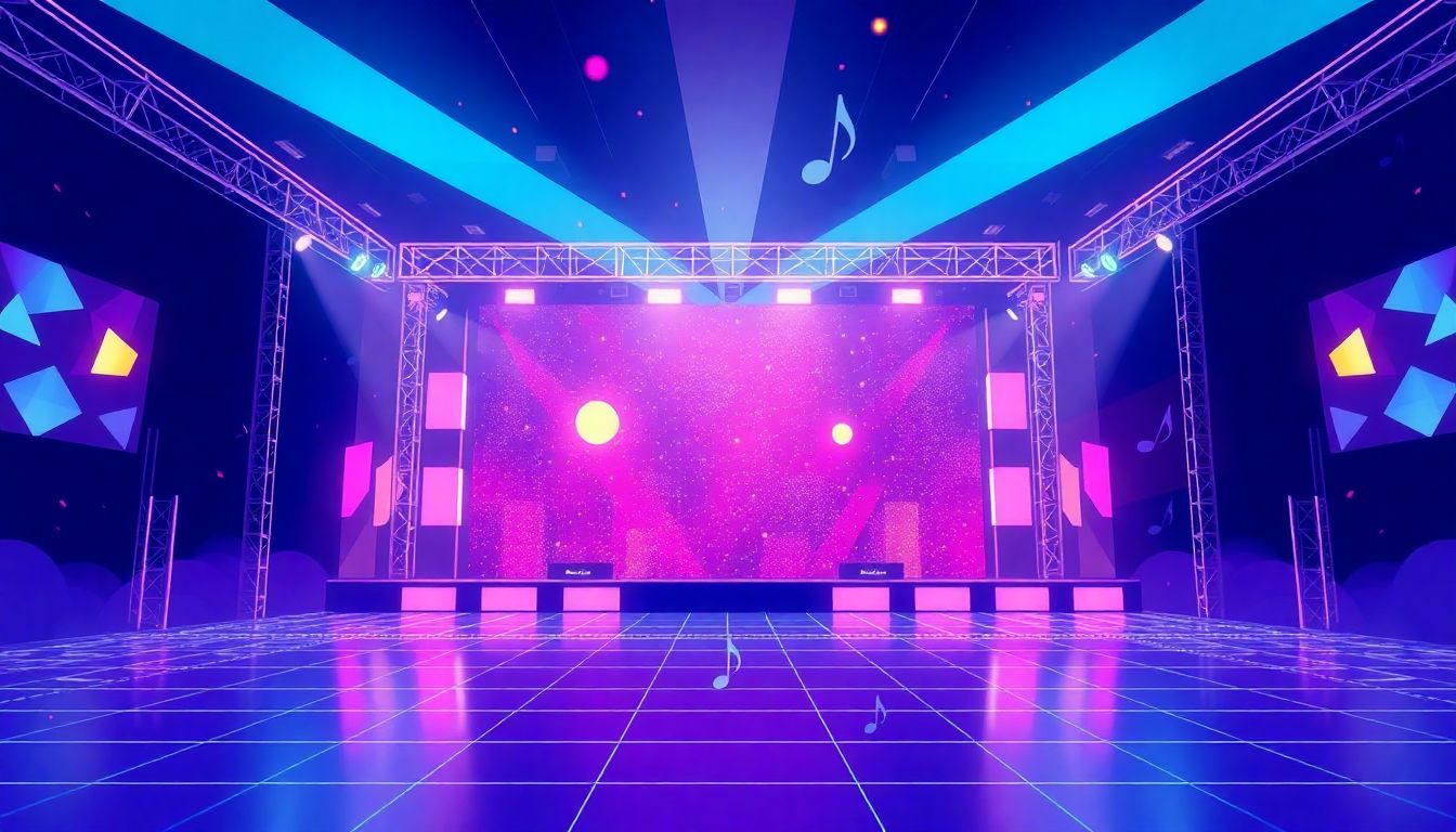 Vibrant digital music festival with immersive visuals.