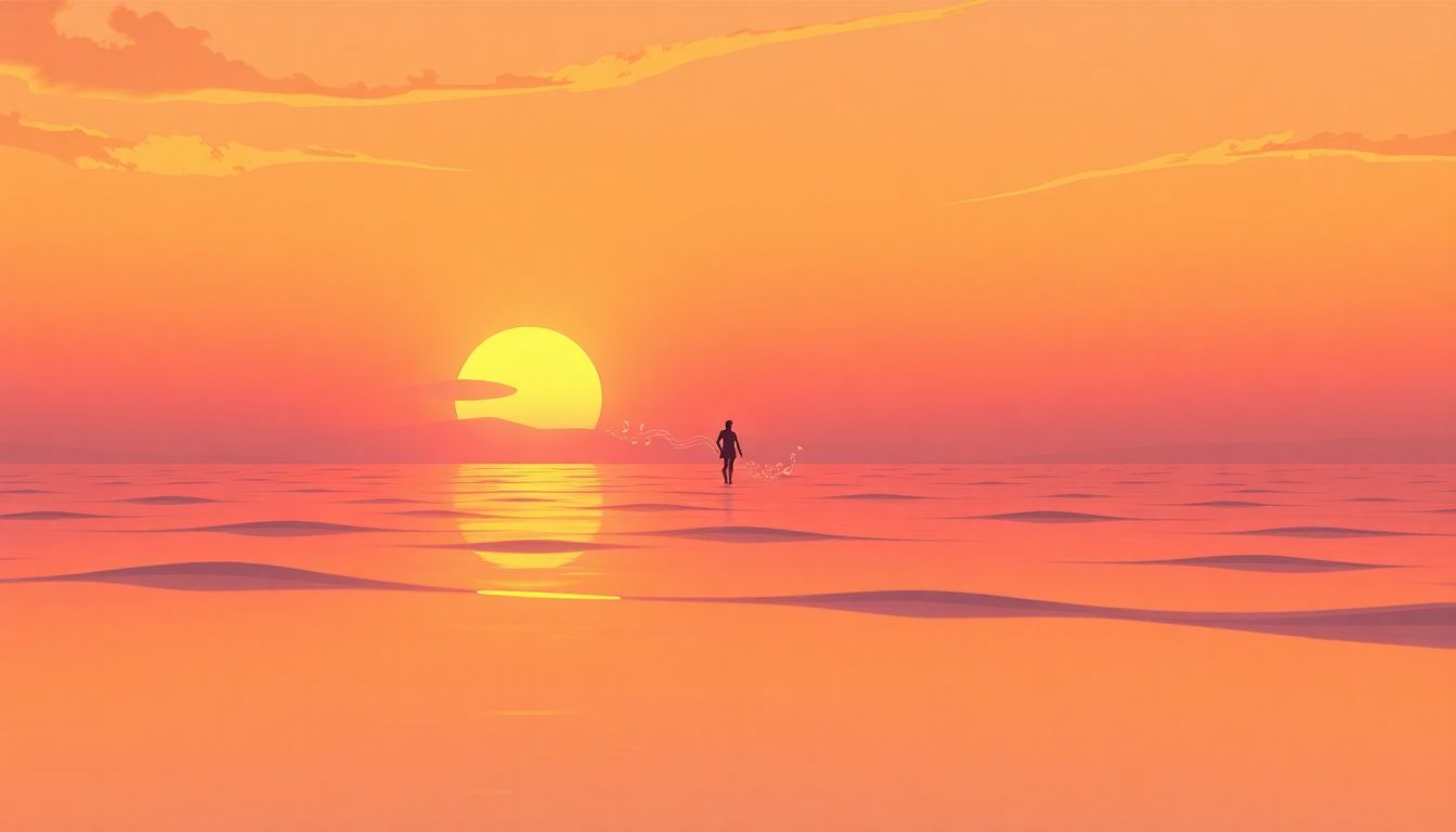 Musical journey in a serene sunset landscape.