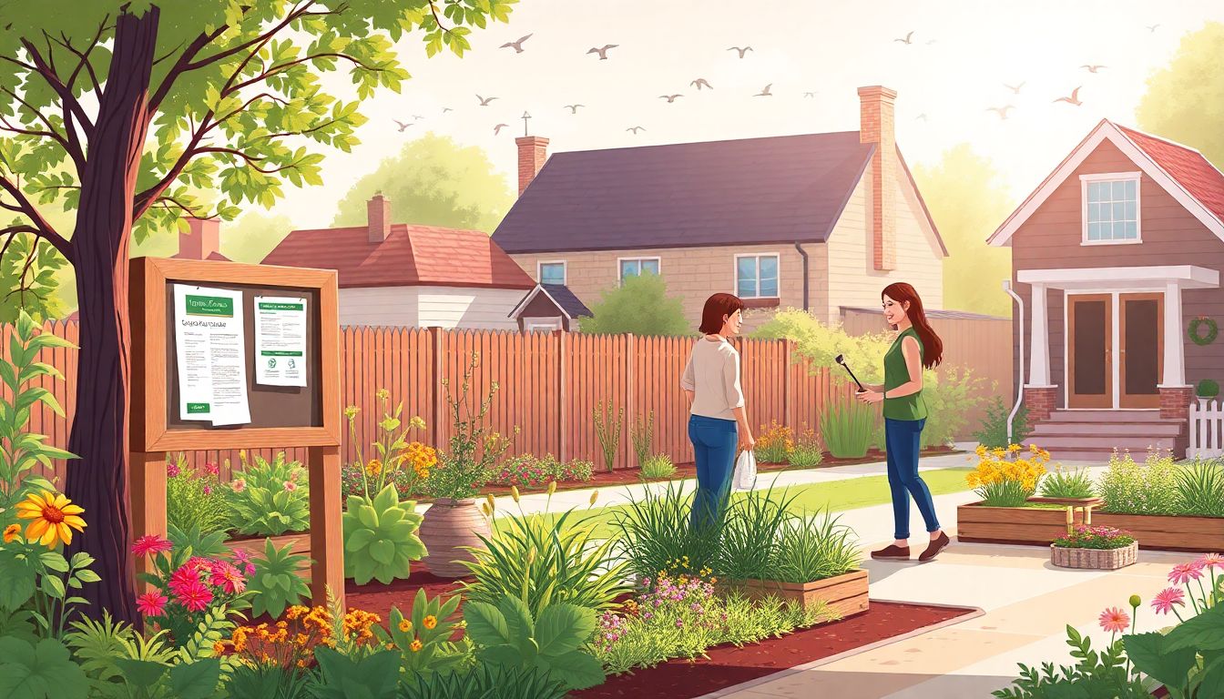 "Community garden scene depicting collaboration and sustainability."
