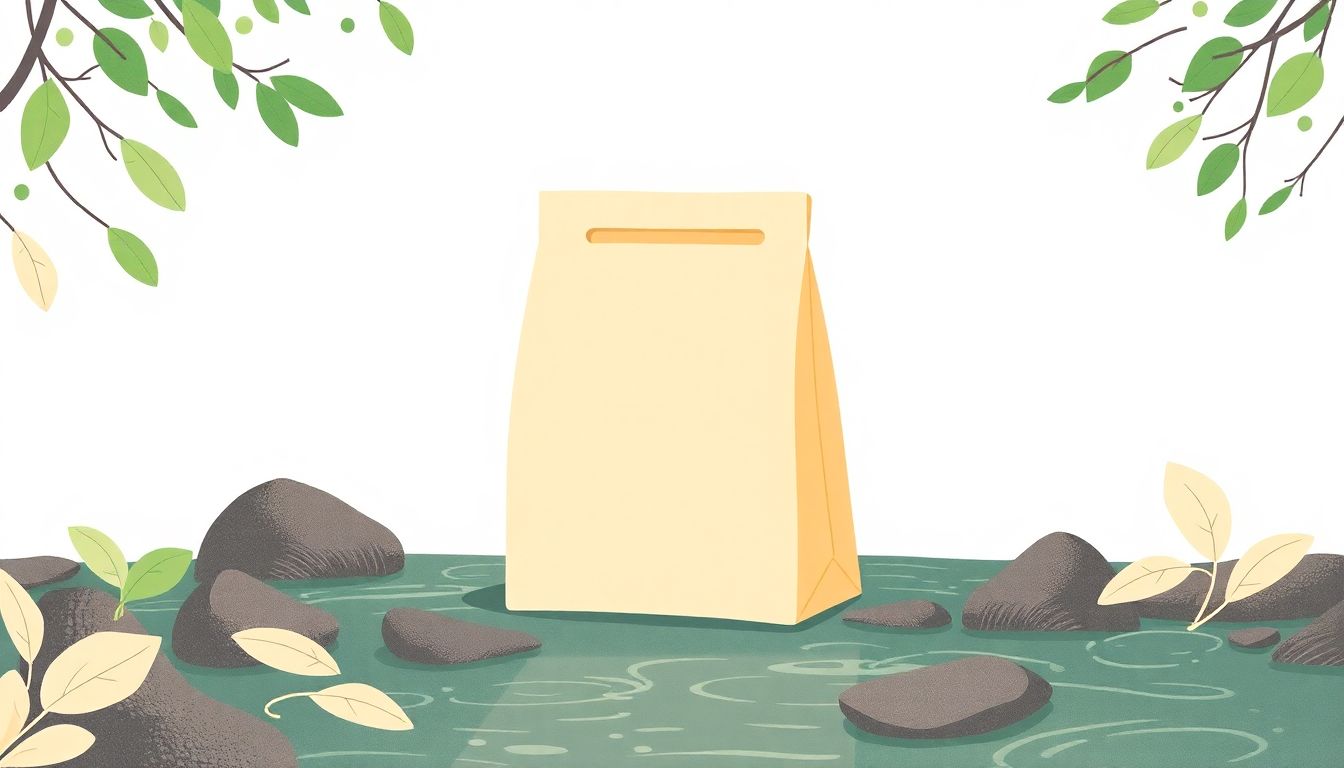 Elegant biodegradable packaging amidst natural scenery.
