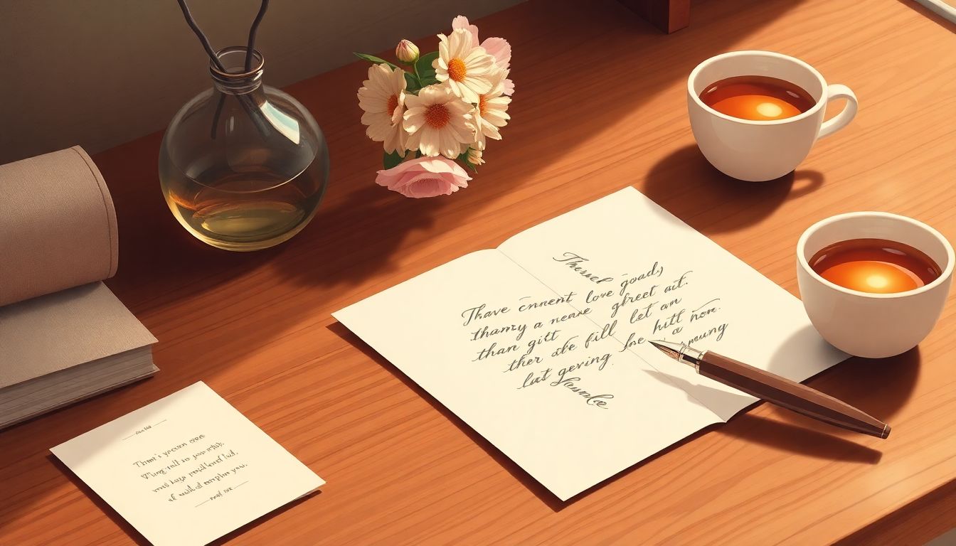 A heartfelt gratitude letter on a desk.