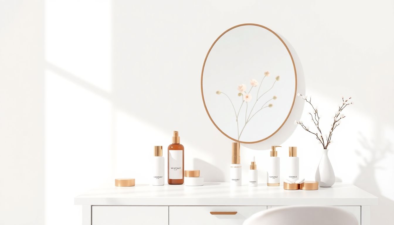 Elegant vanity showcasing serene beauty care.