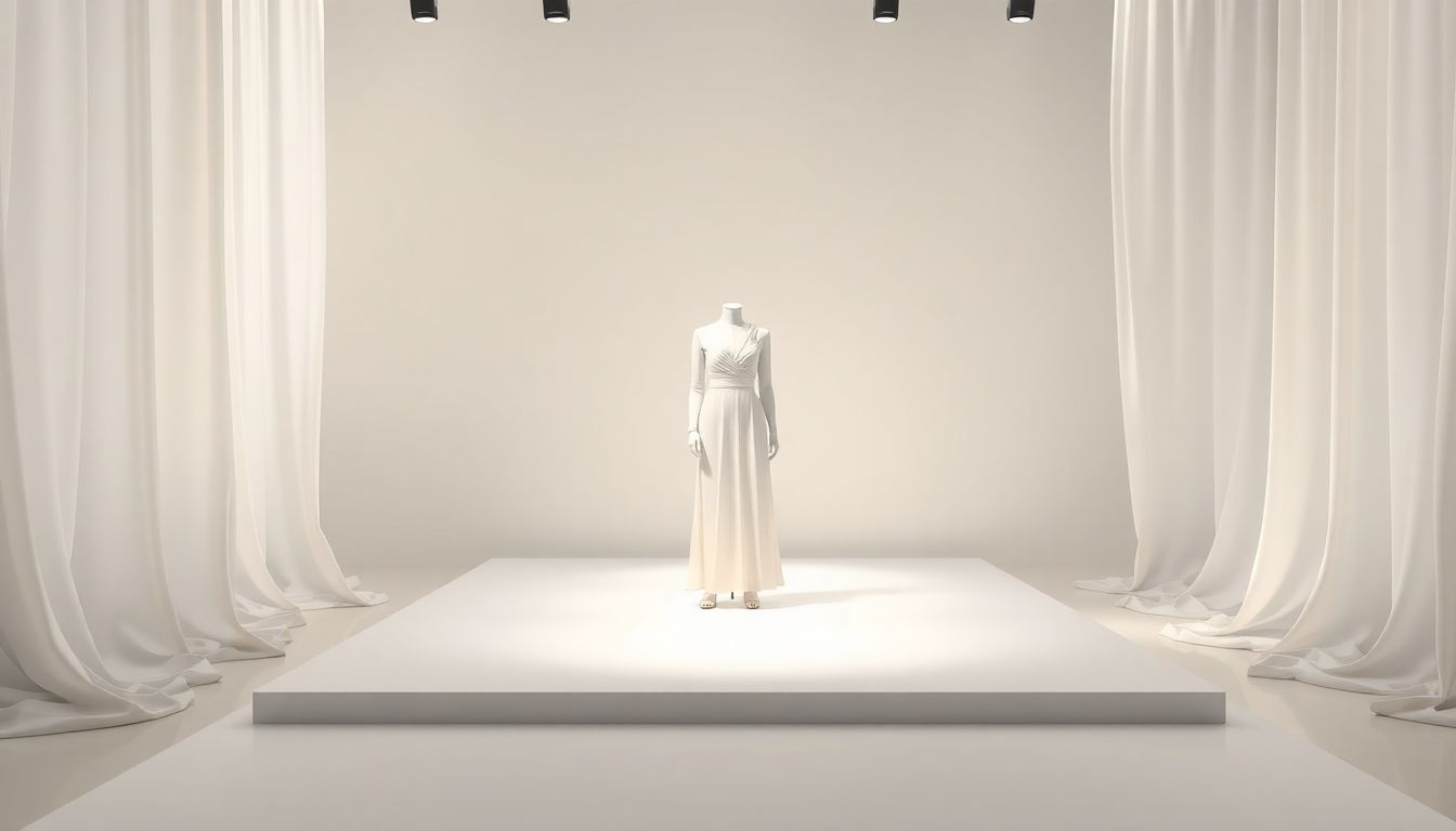 Minimalist fashion runway with elegant mannequin.