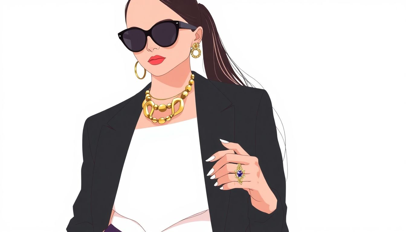 Chic figure with trendy accessories in minimalist style.