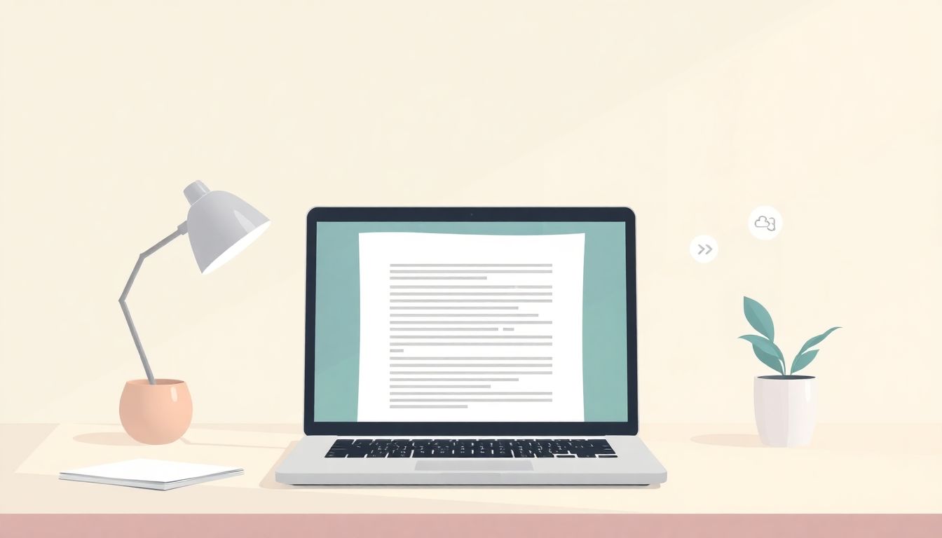 Minimalist workspace illustrating remote document collaboration.