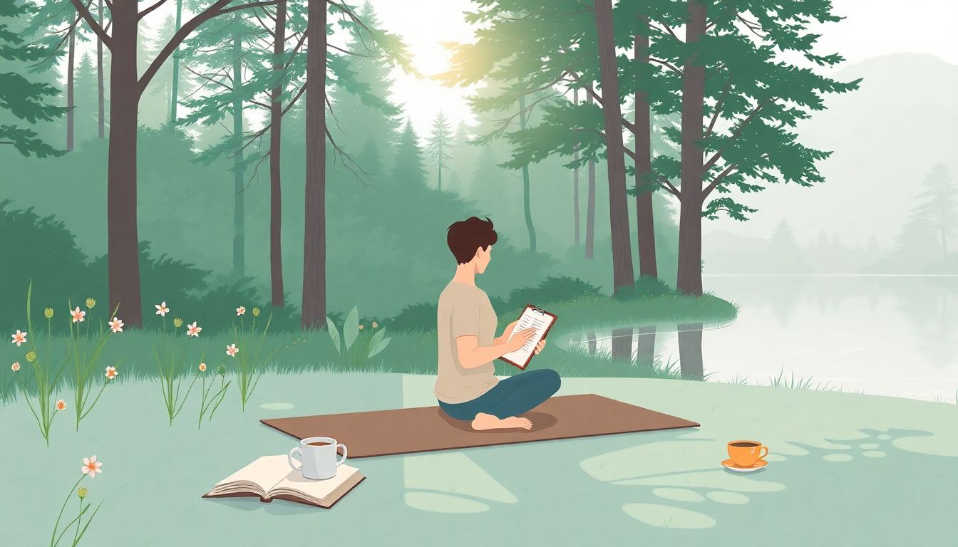 Person journaling peacefully in nature's tranquility.