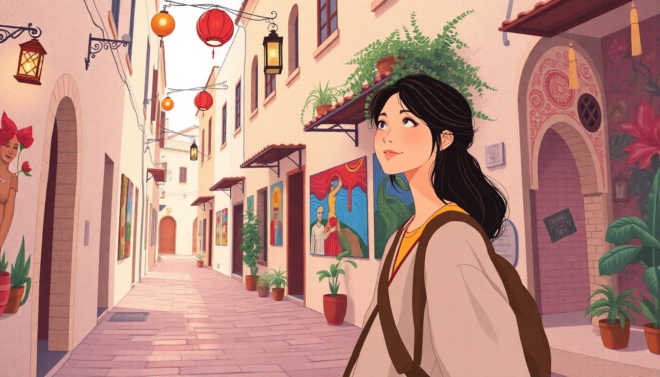Traveler enjoying a vibrant, historic alleyway.