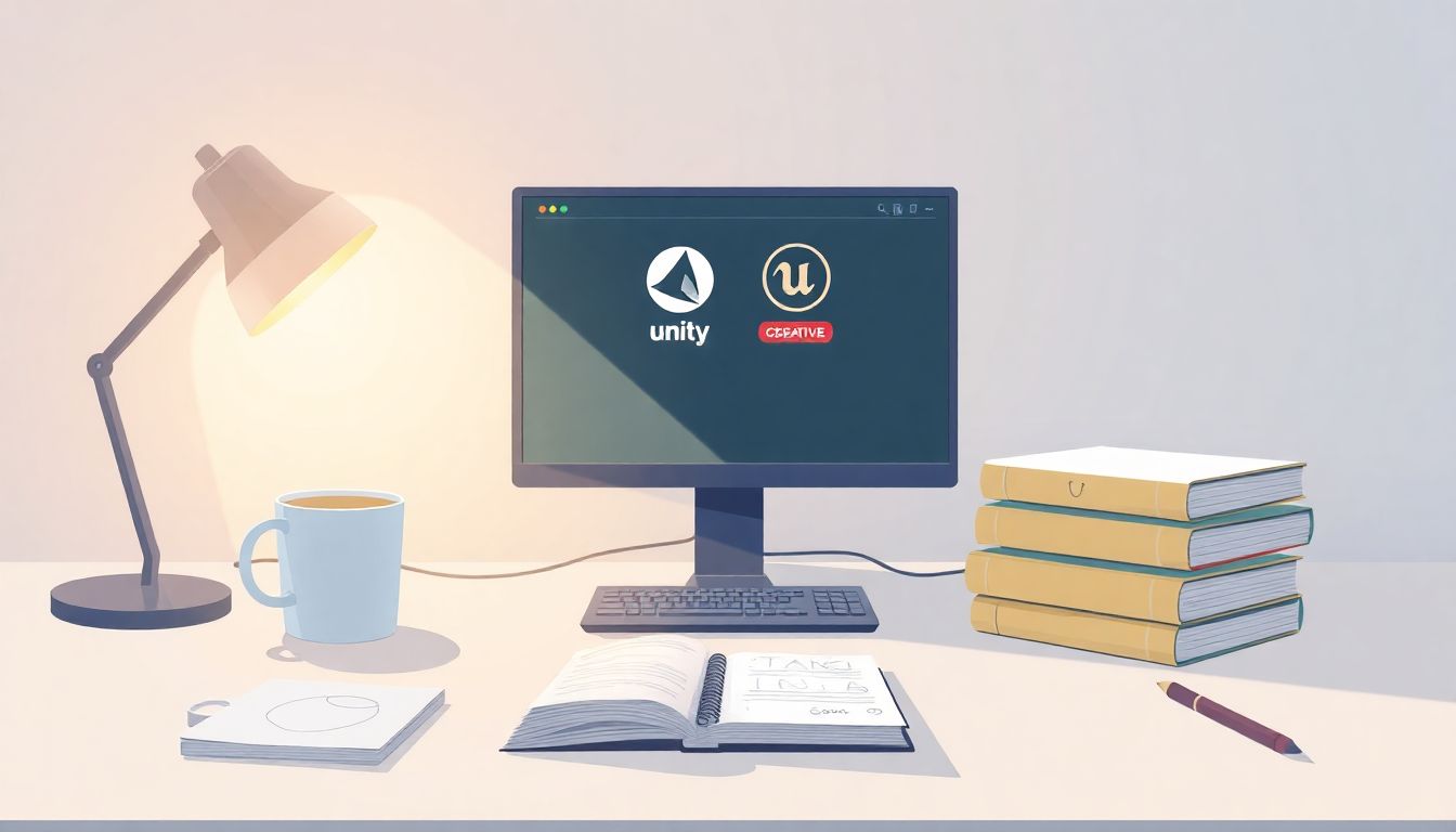 Minimalist workspace for game developers, inspiring creativity.