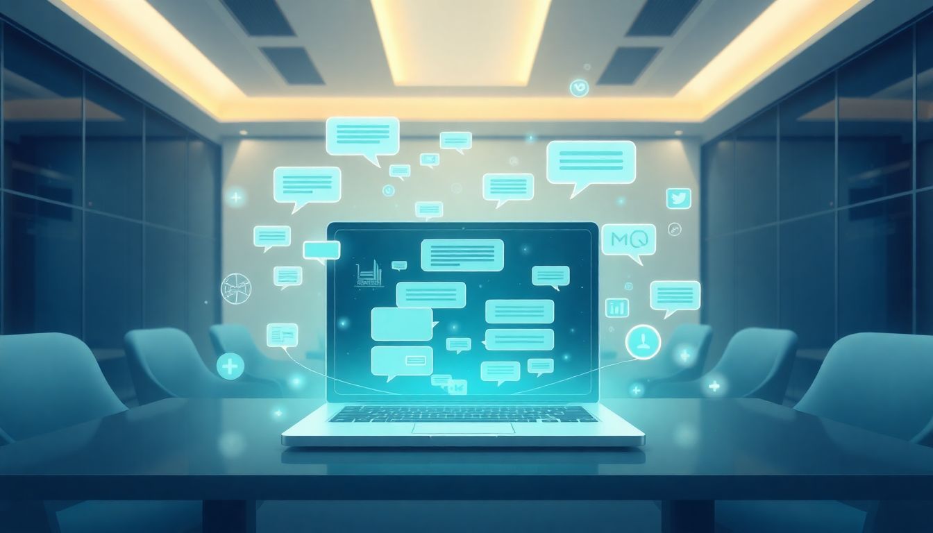 AI transforming media relations in a sleek office.