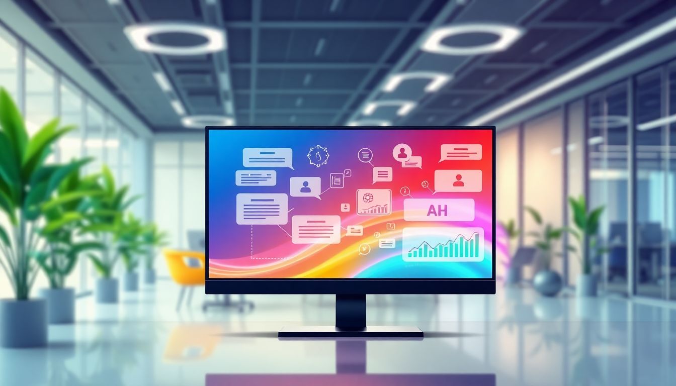 Futuristic office showcasing AI-driven communication advances.