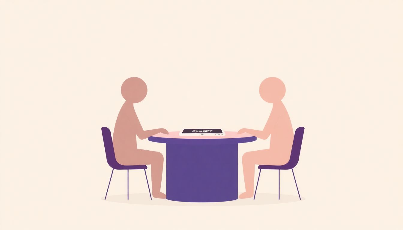 Abstract figures discussing partnership at a table.