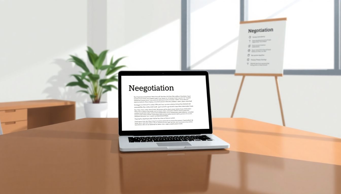 Serene minimalist office with negotiation materials.