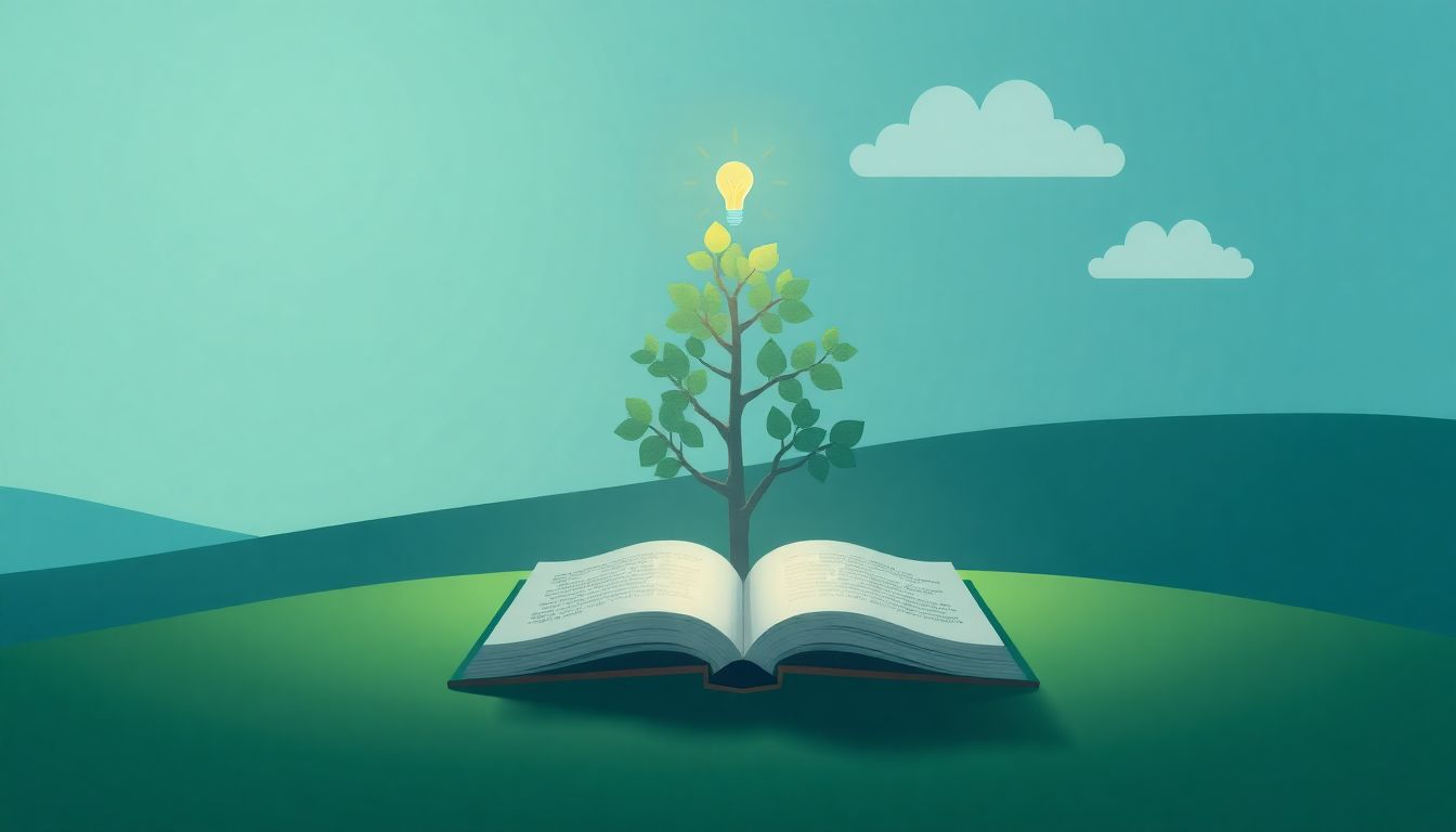 "Tree of knowledge with book, symbolizing AI insights."