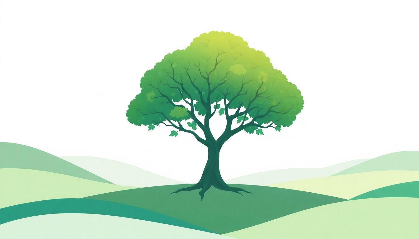 "Tree surrounded by data and community symbols."