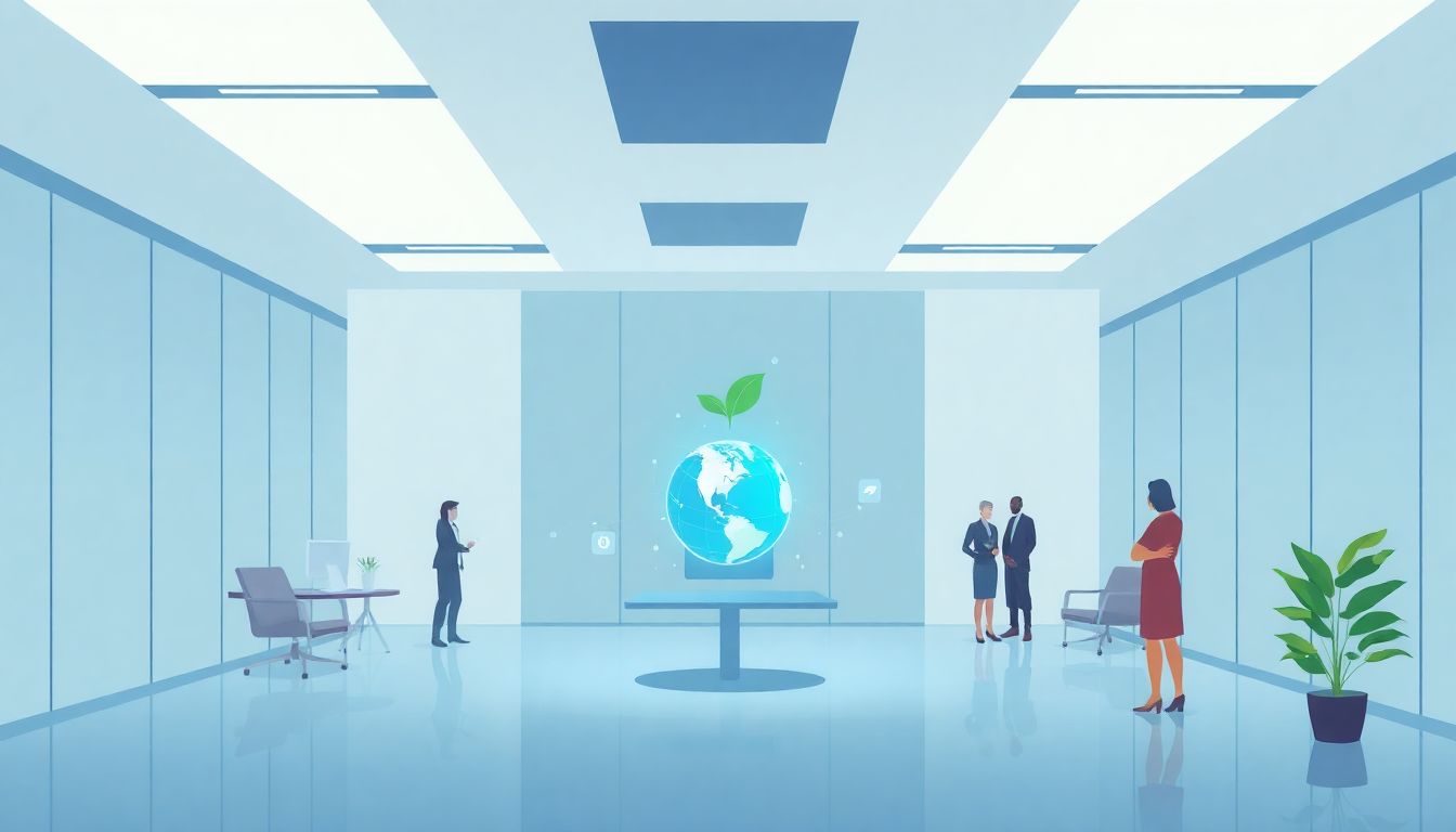 AI in a modern office promoting social responsibility.