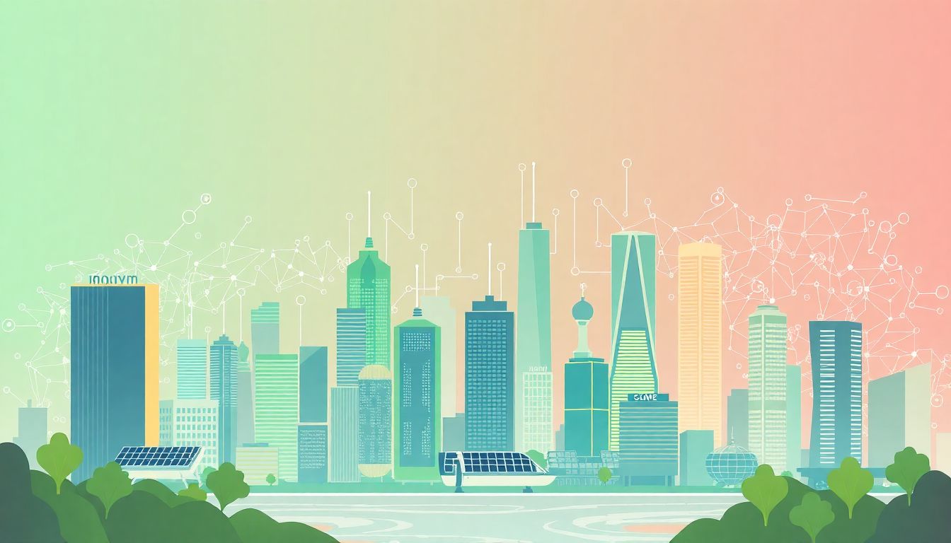 Futuristic city showcasing AI-driven sustainable infrastructure.