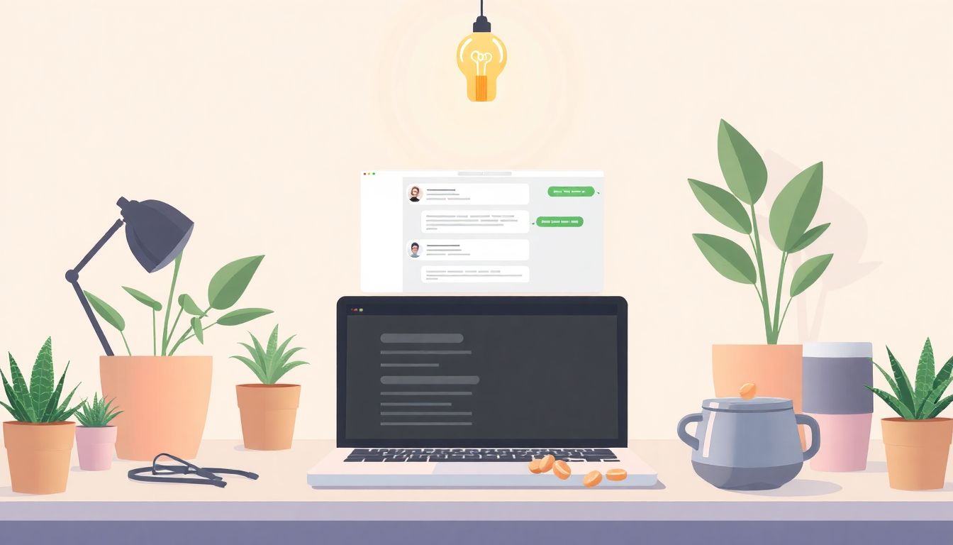 Sleek laptop in calming workspace with plants.