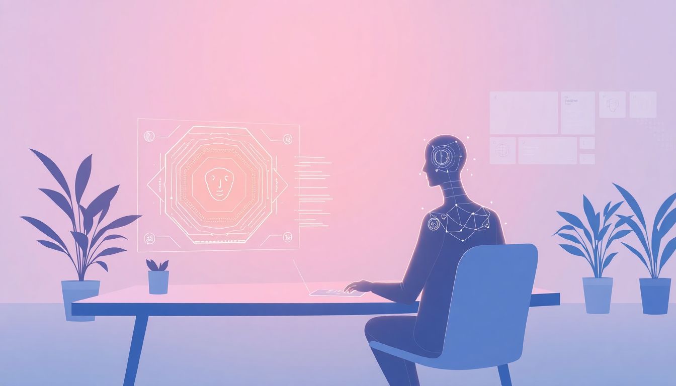 "Futuristic workspace illustrating AI-enhanced creativity."