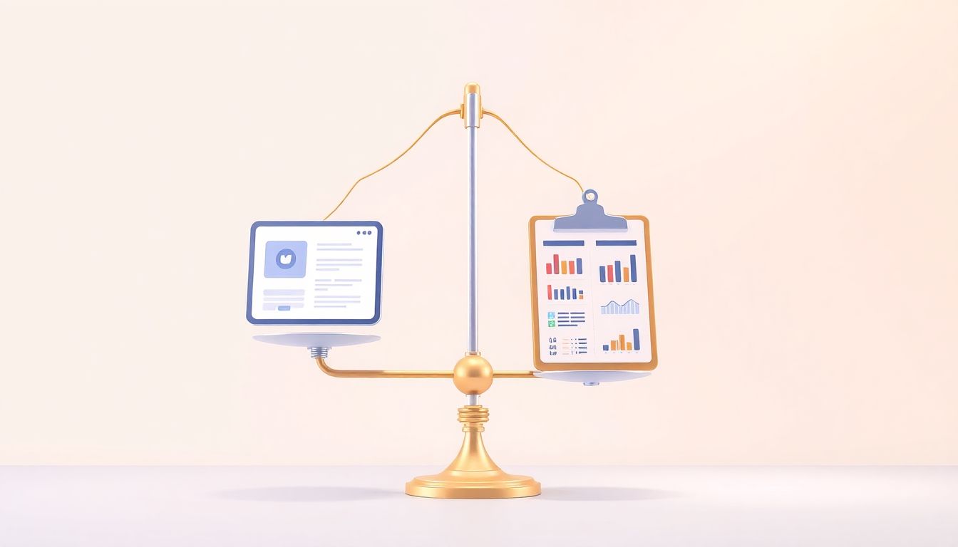 Balanced scale illustrating AI and traditional research.