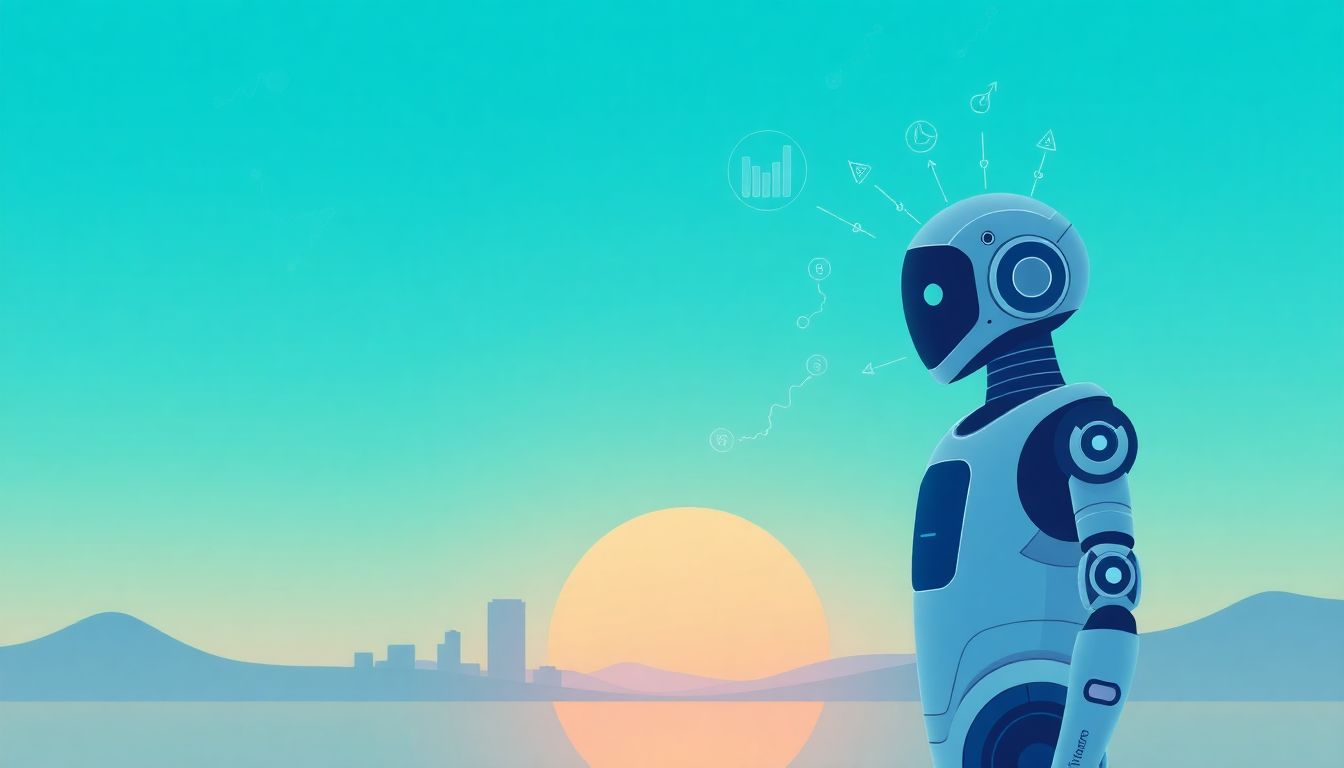 AI forecasting depicted with futuristic chatbot and graphs.
