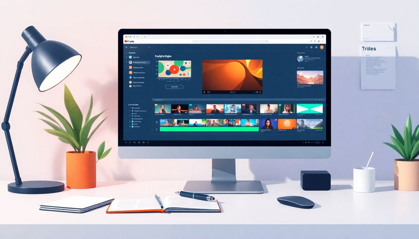 Minimalist workspace for YouTube video creation.
