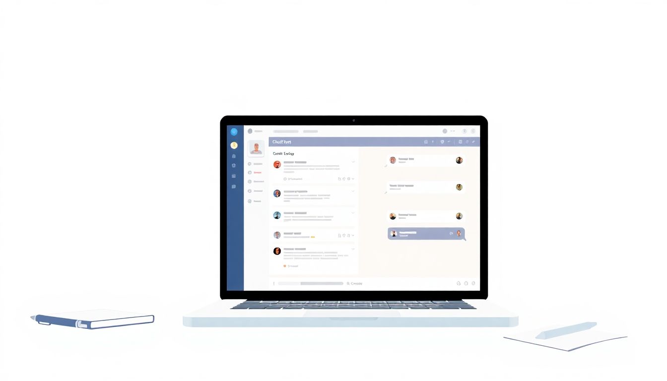 Laptop displaying chat interface for webinar integration.