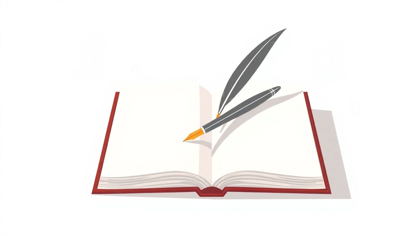 Notebook and quill represent refining creative prompts.