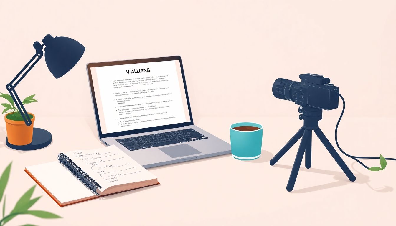 Serene vlogging workspace with inspiring elements.