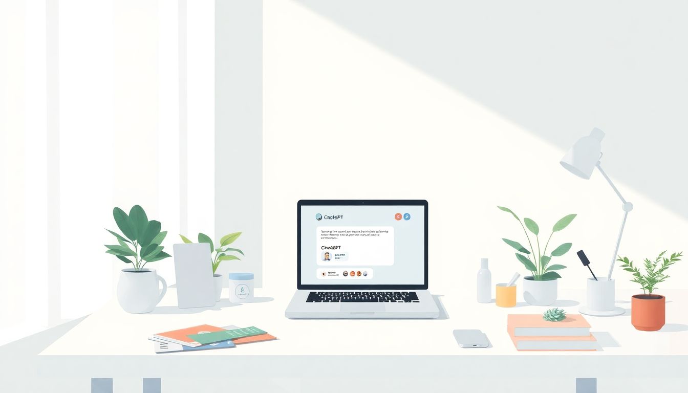 "Elegant workspace showcasing AI's role in branding."