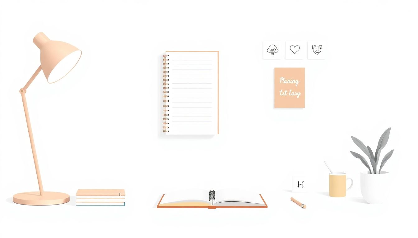 Elegant workspace illustration promoting calm productivity.